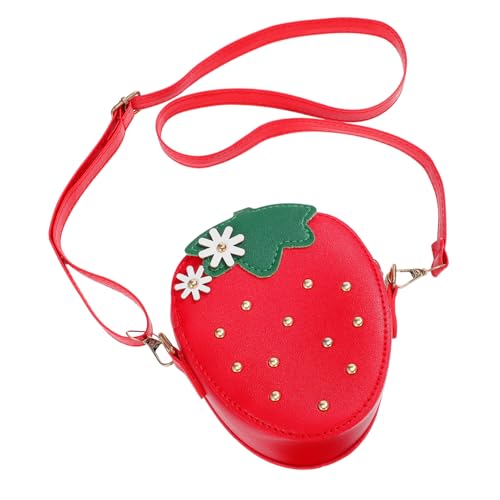 MUCKLILY Erdbeer Crossbody Tasche Für Kinder Verstellbarer Schultergurt Plüsch Münztasche in Rot Einfache Umhängetasche Für Mädchen Für Schlüssel Karten Und Lippenstifte von MUCKLILY