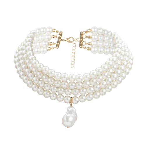 MUCKLILY 1Stück Geometrische Perlen Halskette für Damen Mehrlagige Kette mit Imitationsperlen Perfektes für Stilvolles Halsschmuck Accessoire von MUCKLILY