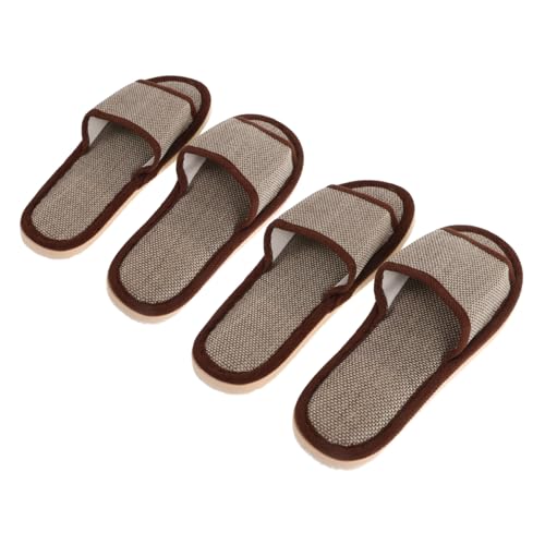 MUCKLILY 2 Paare Damen Herren Sommer Hausschuhe aus Leinen Baumwolle mit Rutschfester Eva-sohle Atmungsaktive Leichte und Offene Pantoffeln für Hotel und Zuhause in Dunkelbraun von MUCKLILY