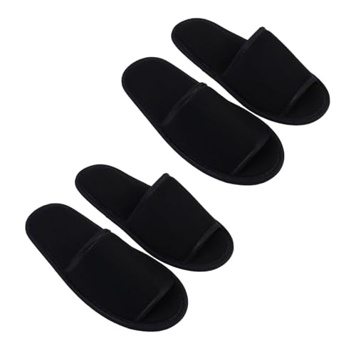 MUCKLILY 2 Paare Faltbare Reise hausschuhe aus Weichem und Baumwolle Tragbare Leichte Indoor slipper mit Offenem Zehenbereich Waschbar und Platzsparend für Hotel und Zuhause Schwarz von MUCKLILY