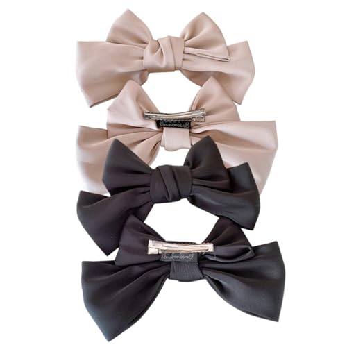 MUCKLILY 2 Paare Haarklammern mit Stoffschleife Leichte Bowknot Haarspangen für Mädchen und Frauen Modische Haarschleifen Accessoires in Hellbraun und Schwarz für Alltag und Festlichkeiten von MUCKLILY