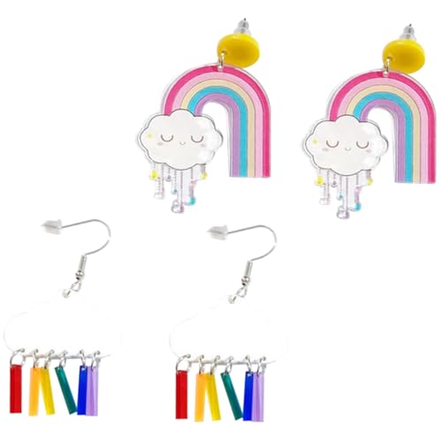MUCKLILY 2 Paare Kreative Ohrringe mit Regenbogen Wolkenanhänger Leichte Ohrhänger für Damen und Mädchen Modischer Ohrschmuck Hautfreundlich und Komfortabel Einzigartiges Design von MUCKLILY