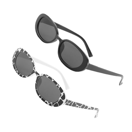 MUCKLILY 2 Paare Modische Ovale Unisex Sonnenbrillen im Trendigen Fleckenmuster Design Leichter Kunststoffrahmen Stylische Partybrillen für Damen und Herren von MUCKLILY