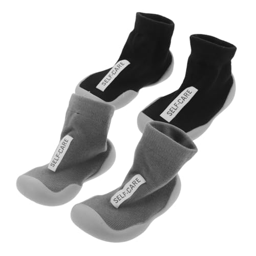 MUCKLILY 2 Paare Sockenschuhe mit Weicher Sohle Rutschfest Atmungsaktiv Leichte Lauflernschuhe für Jungen und Mädchen Bequeme Indoor Outdoor Babyschuhe Schwarz von MUCKLILY