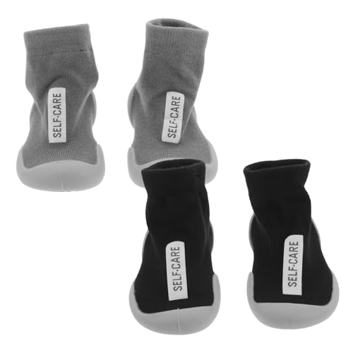 MUCKLILY 2 Paare Weiche Lauflernschuhe für Kleinkinder Atmungsaktive Krabbelschuhe mit Rutschfester Sohle Weiche Babysocken-schuhe für Jungen und Mädchen Geeignet für Drinnen und Draußen von MUCKLILY