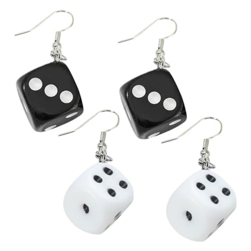 MUCKLILY 2 Paare Würfel Ohrringe Punk Würfel Anhänger Dangle Ohrschmuck für Frauen Party Hip Hop Stil Kreativ Geometrisch Leuchtend Weiß Schwarz von MUCKLILY