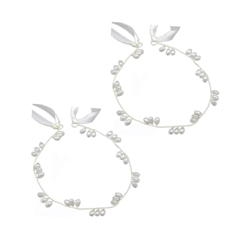 MUCKLILY 2 STÜCK Eleganter Perlen haarreif mit Band Handgefertigtes Langlebiges Braut haarschmuck accessoire Zarter Hochzeitsschmuck für Damen Modischer Kopfschmuck für Besondere Anlässe von MUCKLILY