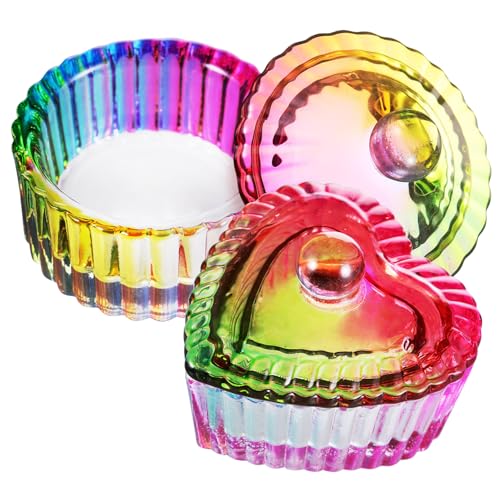 MUCKLILY 2 Stk. Teiliges Acryl Dappen Dish mit Deckel Bunte Kristallglas Schalen in Herz Rundform Vielseitige Aufbewahrung für Nagelkunst Flüssigkeiten Pulver Schmuck und Maniküre Zubehör von MUCKLILY