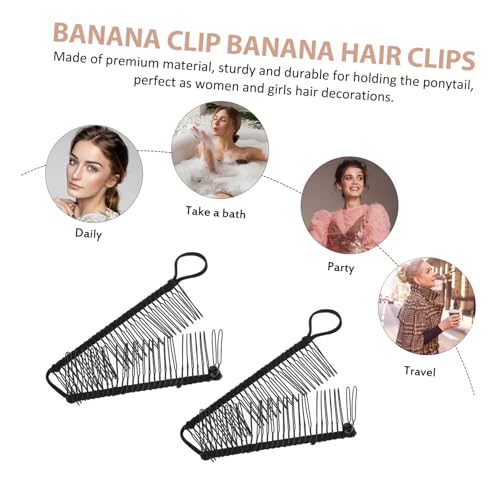 MUCKLILY 2 Stück Banana Clip Haarklammer Schwarz Zähne Haarkamm Styling Tool für Frauen und Mädchen Fester Griff Schonend für Lockiges und Glattes Haar Alltag und Festliche Anlässe von MUCKLILY