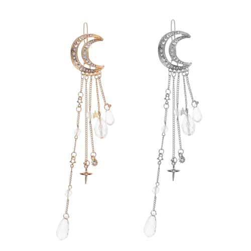 MUCKLILY 2 Stück Elegante Haarklammern Mondquaste und Pentagramm Anhänger Modischer Haarschmuck für Damen und Mädchen Dekorative Haarspangen in Gold und Silber Stilvolle Accessoires für von MUCKLILY