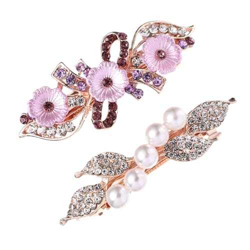 MUCKLILY 2 Stück Elegante Haarklammern mit Perlen und Blumen Kleine Legierte Haarspangen Filigrane Haaraccessoires für Damen Modische Schmuckclips für Hochzeiten und Alltagsfrisuren von MUCKLILY