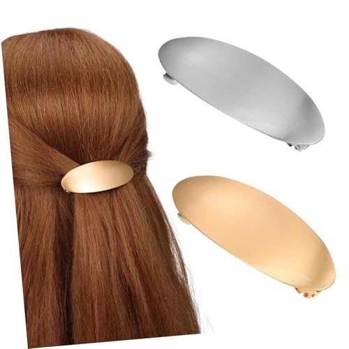 MUCKLILY 2 Stück Französische Haarklammern Große Ovale Metall Haarspangen Vintage Flache Ponytail Clips für Damen Vielseitiger Haarschmuck in Gold Silber Robust und Einfach Anzuwenden von MUCKLILY