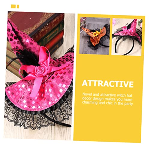 MUCKLILY 2 Stück Halloween Hexenhut Haarreifen mit Spitzen und Pailletten Leichtes Langlebiges Halloween Kopfschmuck Zubehör für Party Kostüm für Freunde und Rutschfest in und Orange von MUCKLILY
