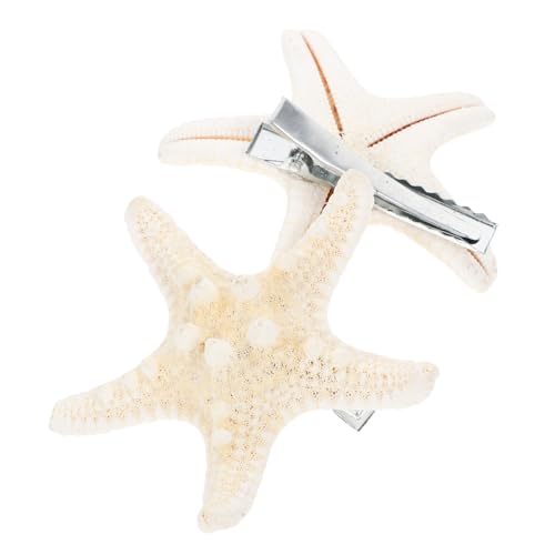 MUCKLILY 2 Stück Handgefertigte Natürliche Weiße Fünfzackige Seestern Haarklammern für Damen Mädchen Strand Haarschmuck Sommerlich Elegant von MUCKLILY
