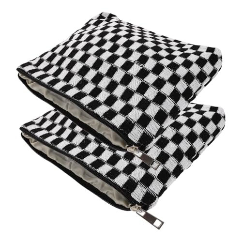 MUCKLILY 2 Stück Kariertes Kosmetiktäschchen aus Strapazierfähigem Strickmaterial Große Kapazität Modisches Farbblock-Design Leichter Kulturbeutel für Damen und Schülerinnen für Reisen und von MUCKLILY