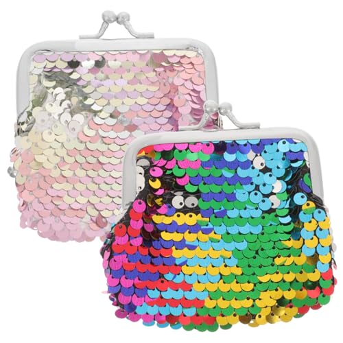 MUCKLILY 2 Stück Kleines mit Doppelseitigen Pailletten Kiss Lock Verschluss Kompakt und Leicht Modisch und Langlebig Praktische Münzbörse für Damen und Mädchen von MUCKLILY