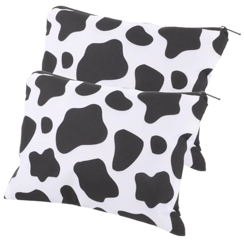 MUCKLILY 2 Stück Kosmetiktasche Große Schminktasche mit Schwarzem und Weißem Kuhmuster Leichte Tragbare Reise-kulturbeutel Multifunktionaler Make-up Organizer für Damen und Mädchen von MUCKLILY