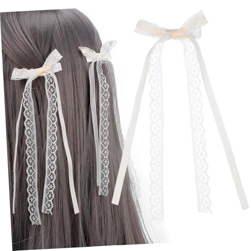 MUCKLILY 2 Stück Lace Haarspangen Schleifen Haarschmuck für Frauen Mädchen Cremeweiße Spitzen Haarklammern Vielseitige Haarschleifen für Ponytail Hochzeit und Alltag von MUCKLILY