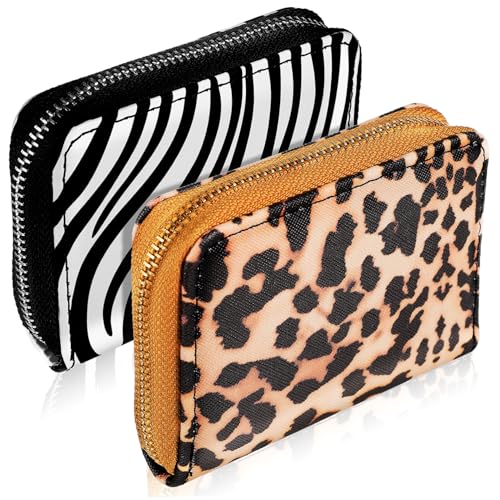 MUCKLILY 2 Stück Leichtes Mini Portemonnaie Leopard und Zebramuster Kleines Reißverschluss Münzgeldbörse Tragbare Geldbörse für Karten Bargeld und Schlüssel Waschbar Modisch Vielseitig für von MUCKLILY