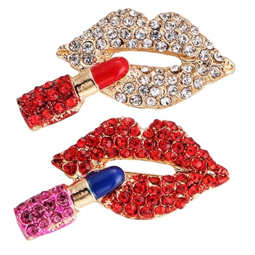 MUCKLILY 2 Stück Lippenstift Lippen Broschen mit Strass Modische Anstecknadeln für Damen Dekorative Pins für Jacken Blusen Hüte Langlebige Schmuckbroschen für Kleidung von MUCKLILY