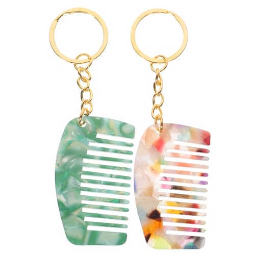 MUCKLILY 2 Stück Mini Kamm Schlüsselanhänger Grobzinkiger Reisehaarkamm Tragbarer Haarkamm für Damen und Herren Stilvoller Schlüsselbund Kamm mit Trendigem Design von MUCKLILY