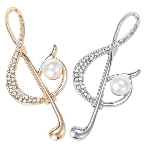 MUCKLILY 2 Stück Musiknoten Brosche Modischer Anstecker mit Perlenbesatz Damen Schmuck für Kleidung und Hüte Stilvolle Kreative Accessoires in Gold und Silber von MUCKLILY