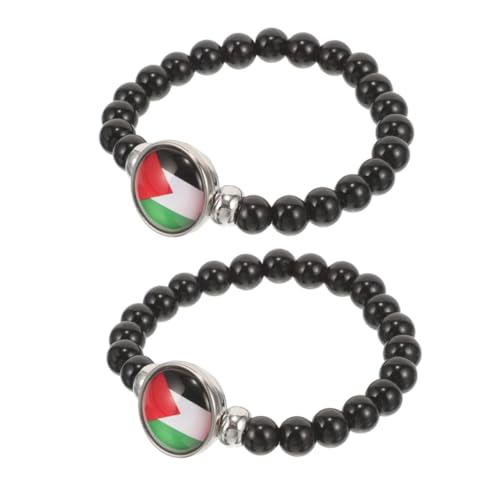 MUCKLILY 2 Stück Palästina Flagge Perlenarmband für Verstellbar Modisches Unisex Armband mit Einzigartigem Design und Elastischer Schnur für von MUCKLILY