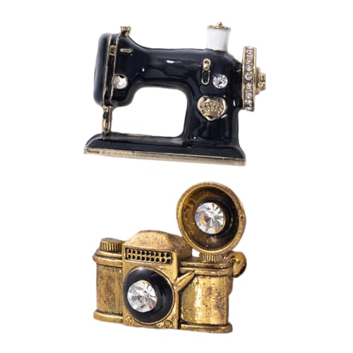 MUCKLILY 2 Stück Retro Broschen Emaille Anstecknadeln mit Schallplattenspieler und Nähmaschine Langlebige Modische Corsage Broschen für Kleidung Elegante Vintage Pins für Partys und Alltag von MUCKLILY