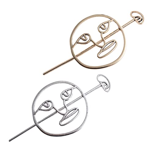 MUCKLILY 2 Stück Retro Haarnadel Teilig Damen Haarspange Dutt Haarschmuck Stick Clip mit Hohl Lächeln Design Einfache Haar Accessoires für Frisuren und Alltag von MUCKLILY