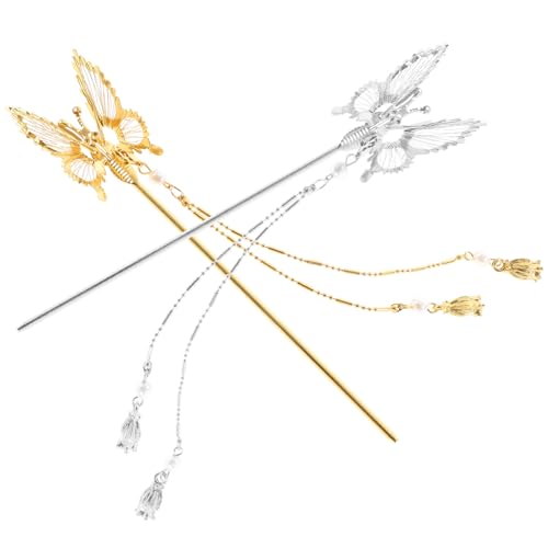 MUCKLILY 2stücke Metall Schmetterlings Haarnadeln Mit Quaste Dekorative Haaraccessoires Für Frauen Haarnadeln Im Traditionellen Chinesischen Stil Für Langes Haar von MUCKLILY