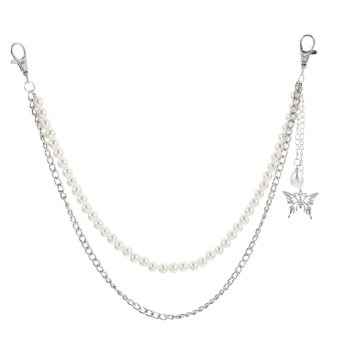 MUCKLILY 2 Stück Silberne Damen Hüftkette mit Schmetterlingsanhänger Handgefertigte Perlenkette Modische Robuste Taillenkette Dekoratives Accessoire für Jeans und Hosen von MUCKLILY