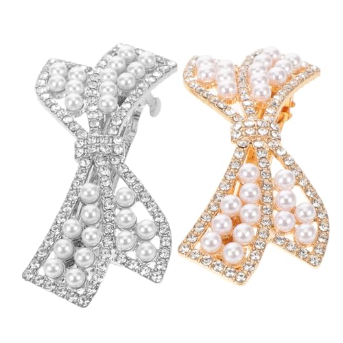 MUCKLILY 2 Stück Strass Haarklammern mit Perlen und Schleifen Funkelnde Robuste Haarspangen für Damen Vielseitige Braut-accessoires Sicherer Halt für Ponytails und Elegante Frisuren von MUCKLILY