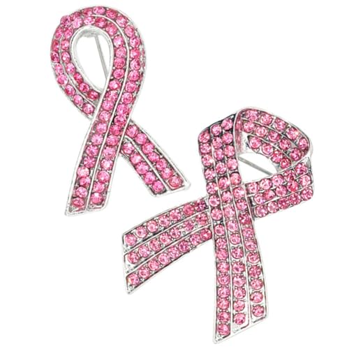 MUCKLILY 2 Stück Teiliges Brustkrebs-bewusstseins-broschen Rosa Strasssteinen Feine Verarbeitung Modische Ribbon Pins Leicht und Langlebig Geeignet für Wohltätigkeitsaktionen für Frauen von MUCKLILY