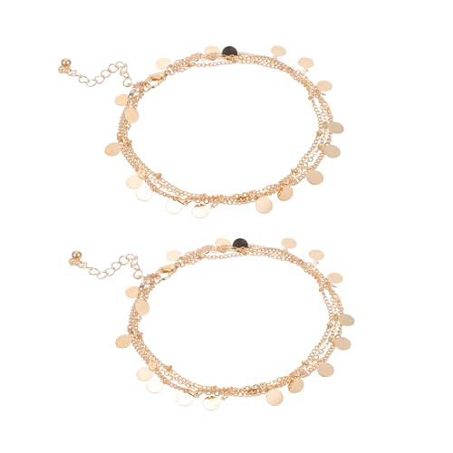 MUCKLILY 2 Stück Teiliges Damen Fußkettchen aus Legiertem mit Glänzenden Pailletten Mehrlagige Strand Fußkette für Outdoor und Beach Modischer Damenschmuck für Sommerliche Looks von MUCKLILY