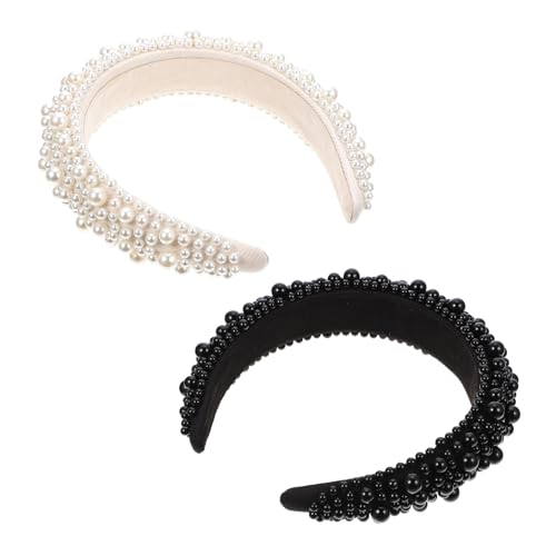 MUCKLILY 2 Stück Teiliges Damen Haarband mit Perlen Breites Weiches Schwamm design Eleganter und Vielseitiger Haarschmuck für Mädchen und Frauen Modisches Accessoire für Partys und von MUCKLILY