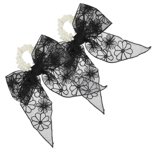 MUCKLILY 2 Stück Teiliges Damen Haarschleifen aus Spitze mit Perlenverzierung Elastische Haargummis für Alltag Party Festival und Langlebig und Modisch von MUCKLILY