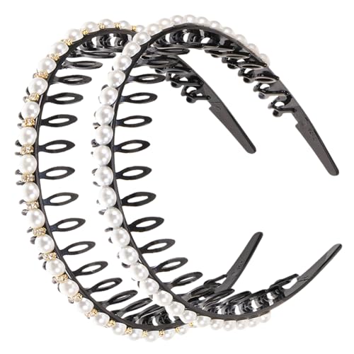 MUCKLILY 2 Stück Teiliges Perlen Haarreif mit Kristallbesatz Modische Rutschfeste Haarschmuck Stirnbänder für Damen und Mädchen Geeignet für Hochzeit Party und Festliche Anlässe von MUCKLILY