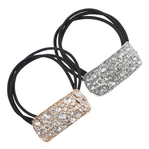 MUCKLILY 2 Stück Teiliges Ponytail mit Strasssteinen Elastische Haargummis für Frauen und Mädchen Schonend für Dickes und Lockiges Haar Eleganter Haarschmuck für Hochzeit Party Alltag von MUCKLILY