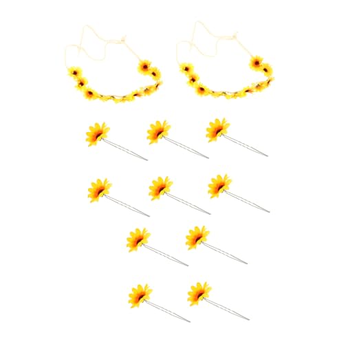 MUCKLILY 2 Stück Teiliges Sonnenblumen Haarschmuck mit Blumen Haarklammern Verstellbares Blumen Haarband für Damen Mädchen Modischer Kopfschmuck für Alltag Hochzeit Party Festival von MUCKLILY