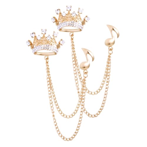 MUCKLILY 2 Stück Teiliges Strass Broschen Krone und Musiknote Modische Anstecknadeln für Herren Goldfarbene Broschen Pins Elegante Kragenkette für Mantel Hemd und Anzug Accessoires von MUCKLILY