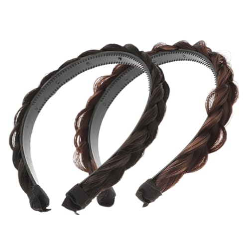 MUCKLILY 2 Stück Teiliges Vintage Haarband Damen Geflochtenes Stirnband Breites Outdoor Haarschmuck Anti rutsch Hochwertiges Haarreifen Mädchen Haaraccessoire in Dunkelbraun und von MUCKLILY