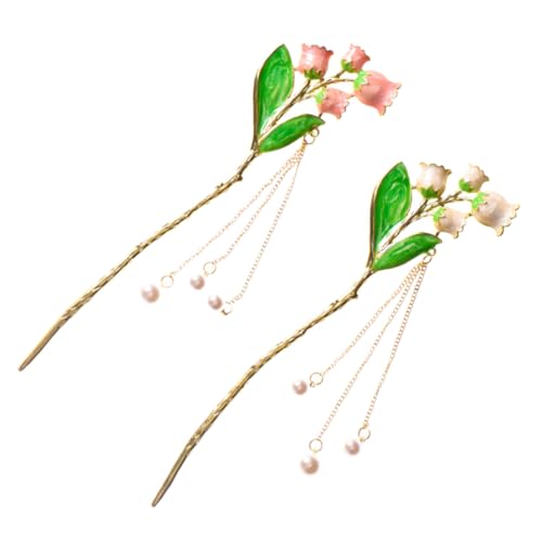 MUCKLILY 2 Stück Teiliges Vintage Haarnadeln mit Perlen und Blumen Chinesische Haarschmuck Haarnadeln für Dutts Leichte und Langlebige Haarstäbe für Damen Eleganter Haarschmuck für von MUCKLILY