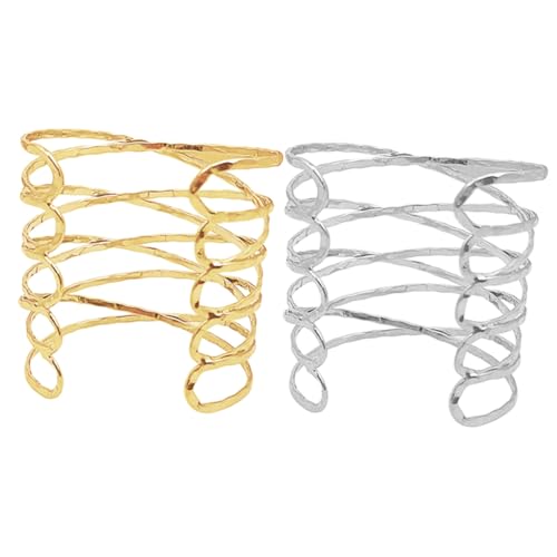 MUCKLILY 2 Stück Verstellbare Offene Oberarm manschette Filigranes Hohles Design Modisches Armband für Damen Eleganter Armreif in Gold und Weiß Vielseitig für Party Hochzeit Alltag von MUCKLILY