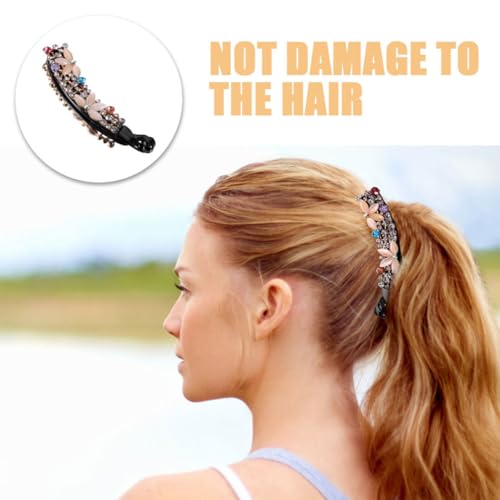 MUCKLILY 2 Stück Vintage Haarspangen mit Strasssteinen Banane Haarklammern für Dickes Lockiges Haar Stilvolle Damen Haarclips für Alltag Party und Hochzeit Modischer Weißer Haarschmuck von MUCKLILY