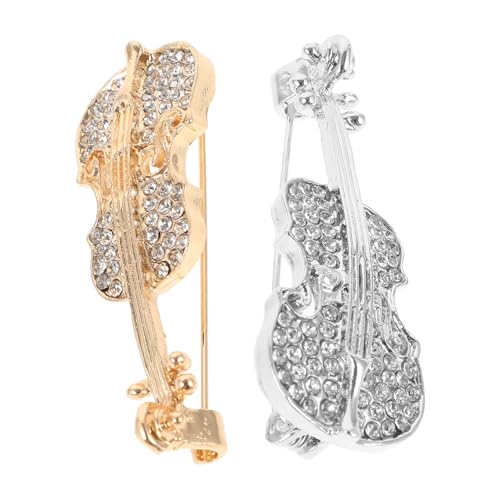 MUCKLILY 2 Stück Violin Broschen Strass Elegante Anstecknadeln für Damenkleidung Schal und Hut Modische Schmuck dekoration für Damen Gold Silberfarbene Reverspins von MUCKLILY