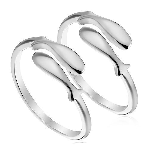 MUCKLILY 2stücke Offene Fischringe Für Damen Minimalistische Finger-ringe Aus Silber Stilvolle Modeschmuck-geschenke Für Verschiedene Anlässe von MUCKLILY
