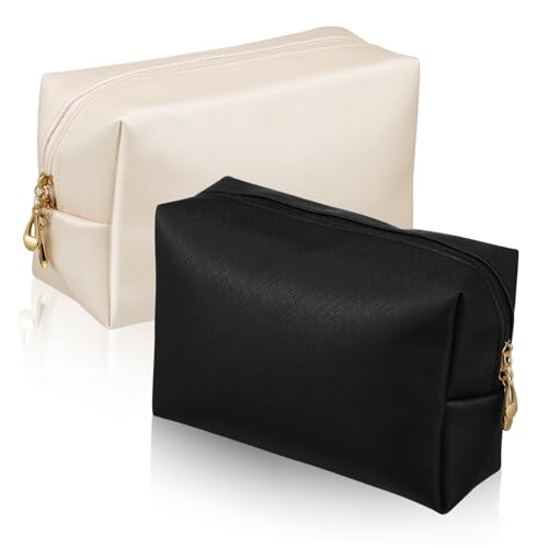 MUCKLILY 2Stücke PU Kosmetiktasche Make Up Tasche mit Reißverschluss für Reisen und Outdoor Große Kulturbeutel für Damen Wasserabweisende Make Up Organizer Tasche von MUCKLILY