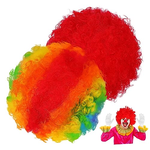 MUCKLILY 2stücke Clownperücke Regenbogen Afroperücke Zirkuskostüm Kurzperücke Zopfperücke Für Halloween Cosplay Party Kostüm von MUCKLILY
