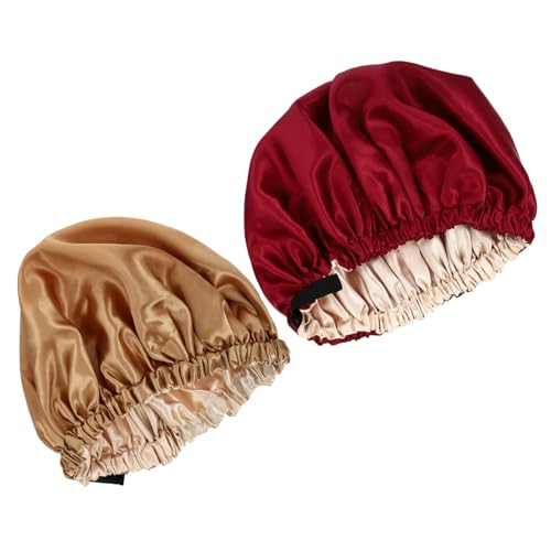 MUCKLILY 2stücke Satin Schlafhaube Elastisch Verstellbar Für Frauen Mit Langem Haar Haar-schutz-mütze Rutschfeste Schlafhaube Geeignet Zum Waschen Gesichts Schminken Und Schlafen Und von MUCKLILY