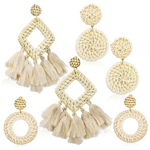 MUCKLILY 3 Paare Boho Ohrringe Damen Leichte Tassel Ohrhänger Geflochtene Rattan Ohraccessoires Modische Strohringe für Frauen Mädchen Alltag MUCKLILY 3 Paare Boho Ohrringe Damen Leichte Tassel Ohrhänger Geflochtene Rattan Ohraccessoires Modische Strohringe für Frauen Mädchen Alltag von MUCKLILY